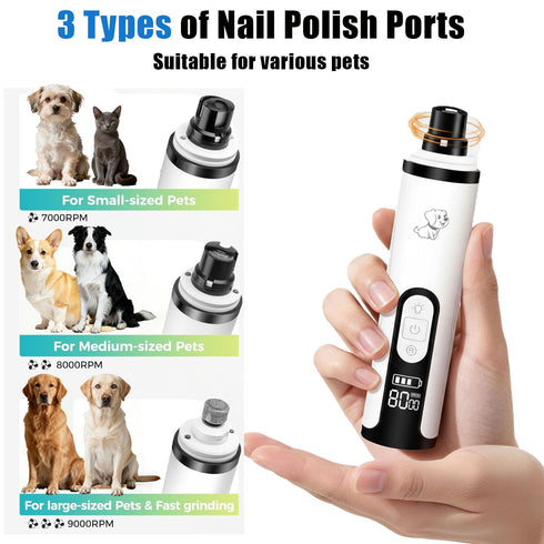 Partekavo 2026 2 3 Trimmers,2000mAh (2 New Ultra Quiet Pets Nail Grinder with Lights,Adjustable Speeds Dog Nail