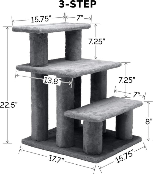 Furhaven Steady Paws Multi-Step Pet Stairs for High Beds & Sofas, Gray, 3-Step Design