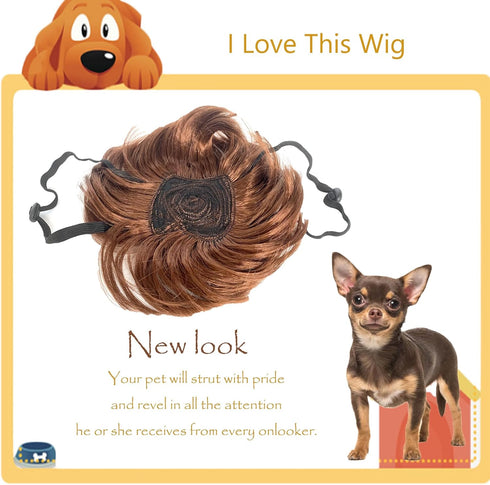 Pet Costume Dog Wig with Collar & Tie Apparel for Halloween, Christmas, Parties (Dark Brown)