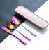 Portable Utensils Set with Case, 4pcs Stainless Steel Reusable Silverware for Lunch Camping School Picnic Workplace Travel, Lunch Box Includ Fork Spoon Knife,Easy to clean,Dishwasher Safe(Rainbow) by SAOSHYPEI