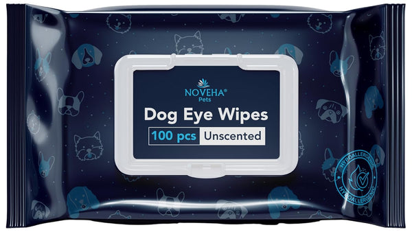 NOVEHA 100 Dog Eye Wipes, Plant-Based Eye Wipes for Dogs to Remove Eye Debris, Tear Stains & Discharge (100 Count)