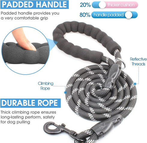BAAPET Dog Leash with Comfortable Padded Handle, 2/4/5/6 FT for Small Medium and Large Dogs (6FT-1/2'', Black)