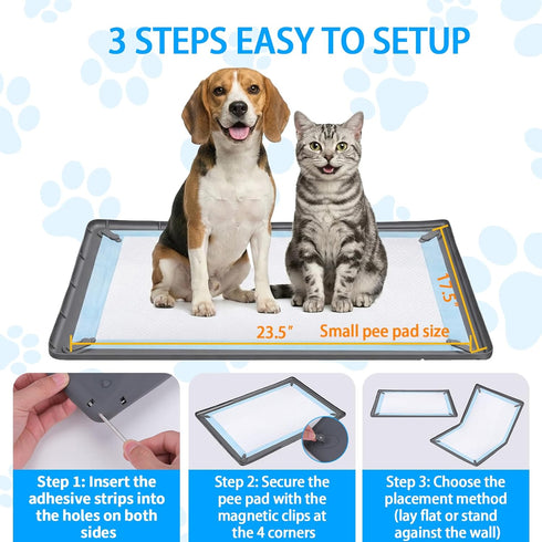 4 17.5x23.5 Inch Dog Pee Pad Holder with Magnetic Corner Clips, Silicone Small Silicone Non-Slip Base Puppy Potty