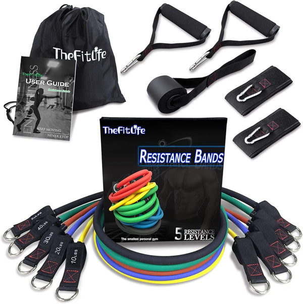 TheFitLife Exercise Resistance Bands with Handles - 5 Fitness Workout Bands, Stackable up to 110/150/200/250/300 lbs,