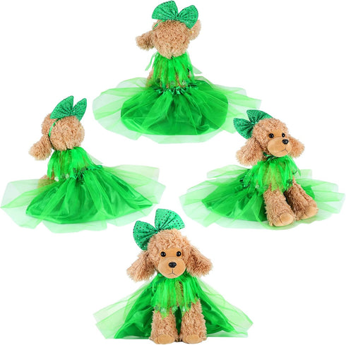 Weewooday 3 Pieces St. Patrick's Day Dog Costume, Mardi Gras Girl Dog Tutu Skirt and Bowtie Headband for Small Puppy