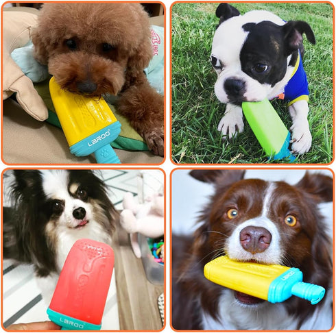 LaRoo Frozen Dog Toys for Summer Cooling, Upgraded Teething Chew Toy (Ice Pop Shape-Red), Prevention of Heat Stroke