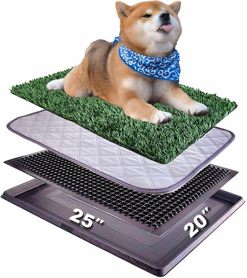 Dog Grass Pad with Tray 25"X20", Artificial Grass for Potty Training, Indoor Outdoor Dog Pee Grass Litter Box