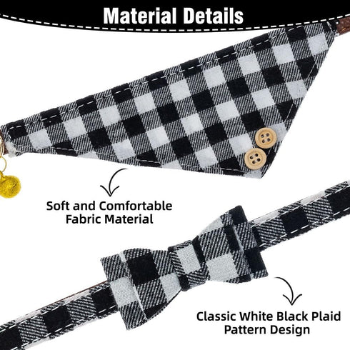 EXPAWLORER Dog Collar and Leash Set - Classic Plaid Dog Bow Tie and Bandana Collar with Bell, Adjustable Leash