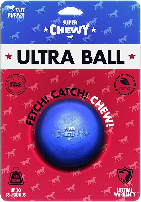 Tuff Pupper SuperChewy Tough Dog Ball Toy, Strong Natural Rubber Fetch Toy for Aggressive Chewers