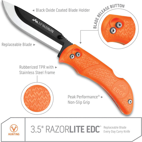 OUTDOOR EDGE RazorBlaze RB-20 Folding Hunting Knife, 3.5" Replaceable Blade, Blaze Orange Handle