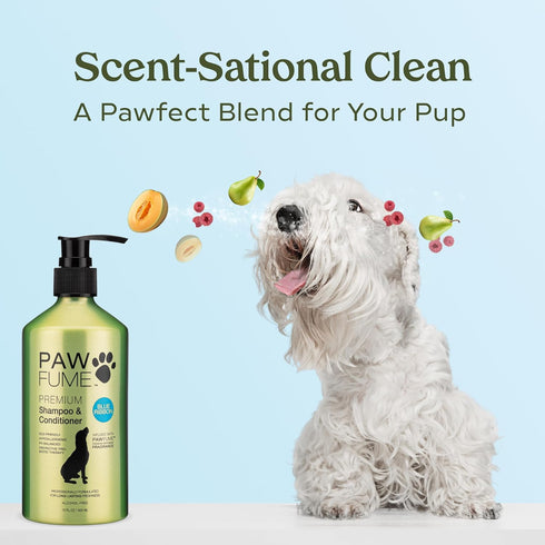 Pawfume Dog Shampoo and Conditioner, Hypoallergenic Probiotic Pet Shampoo for Smelly Dogs, Best for Puppies (Blue