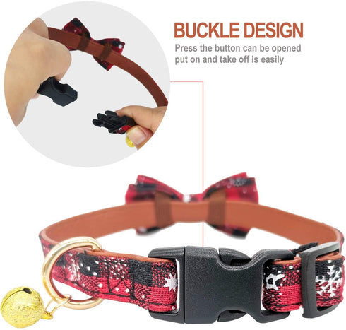KUDES 2 Pack Christmas Snowflake Dog Collars, Breakaway with Bow Tie and Bells for Cats and Small Pets (Red & Green)