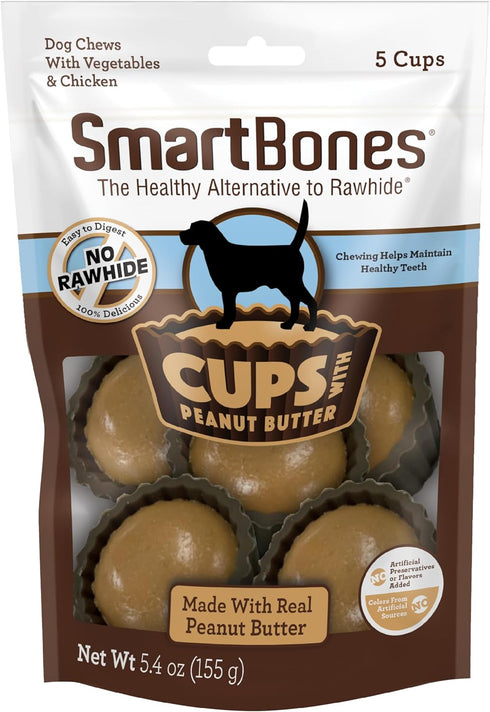 SmartBones Cups with Peanut Butter, Delicious Rawhide-Free Chew for Dogs, 5 Count