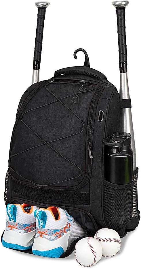 Youth Baseball Bag, Bat Backpack for Softball and T-ball Gear with Shoe Compartment