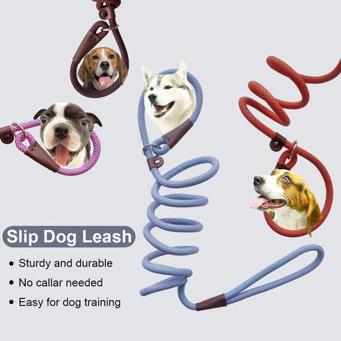 BTINESFUL 7FT Slip Lead Dog Leash, Strong Nylon Rope, 1/4 & 1/2 inch Diameter for Small Medium Large Dogs - Green Dot