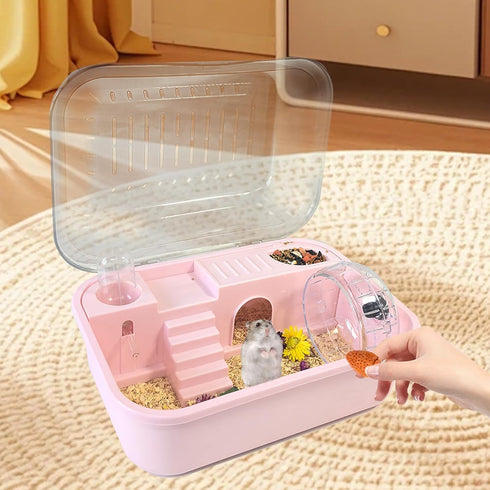 Set Hamiledyi Dwarf Hamster Cage Clear Plastic Small Hamster Cage Portable Carrier with Water Bottle Exercise Wheel