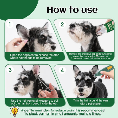 30g 5.5" Trimmer Dog Ear Hair Removal Tool Ear Powder, Hemostat & Electric Dog Ear Helps Reduce Wax & Odor Grooming Kit