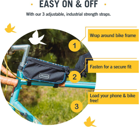 Po Campo Bike Phone Bag – Tussey Phone Holder for Bicycles, Waterproof Fabric Top Tube Bag for Cycling