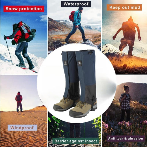 Waterproof Hiking Gaiters with Rubber Foot Strap, Lightweight Adjustable for Men and Women Hiking, Skiing