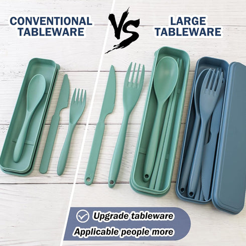 Large Plastic Reusable Utensils Set with Case, Travel Chopsticks Fork Spoon Knife Set for Lunch Box, Portable Cutlery Sets for Travel Camping Daily Use (2 Sets) by DIYJEP