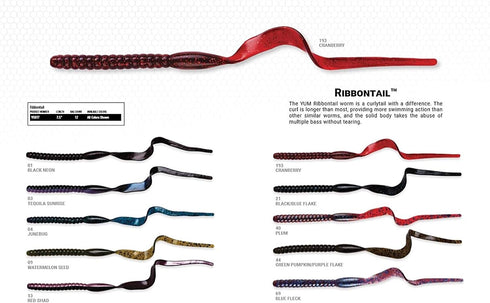 YUM Ribbontail Worm Curly-Tail Swim-Bait Fishing Lure for Bass