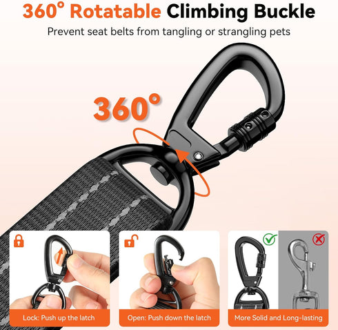 2Pcs 360 Dog Seat Belt, Dog Car Seat Belt Bungee, Car Harness for Pet with Buckle & Hook Latch, Safety Leash Vehicle