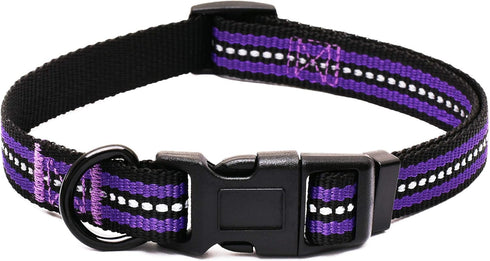 Mile High Life Reflective Dog Collar, Nylon Pet Collars with Buckle, Purple for Small Dogs (X-S)