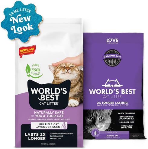 WORLD'S BEST CAT LITTER Multiple Cat Lavender Scented, 32-Pounds, Quick Clumping, Flushable, 99% Dust Free