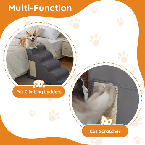 Dog Steps for Bed, 4-Step Ramp for Small Dogs, Non-Slip Bottom Design, High Density Foam Portable Pet Step, Indoor, Grey