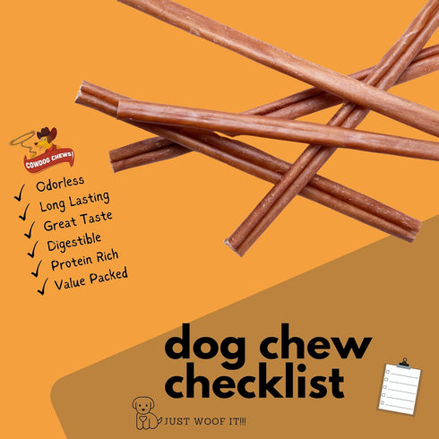 (5-7", 5 Count) Cowdog Chews Beef Bully Stick: Odor-Free, Fully Digestible Beef Collagen Chews - Natural, Grain-Free