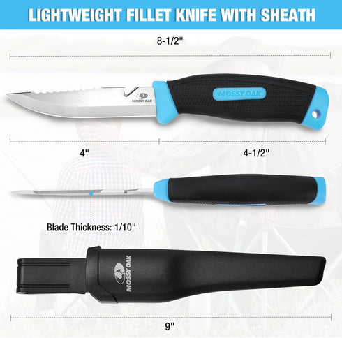 Mossy Oak Fishing Knife & Bait Knife, 4" Fish Fillet Knife with Protective Sheath, Razor Sharp 5Cr15MoV Stainless Steel Blade, Ergonomic Non-Slip Handle, Fishing Knife for Open Back and Boning by Mossy Oak