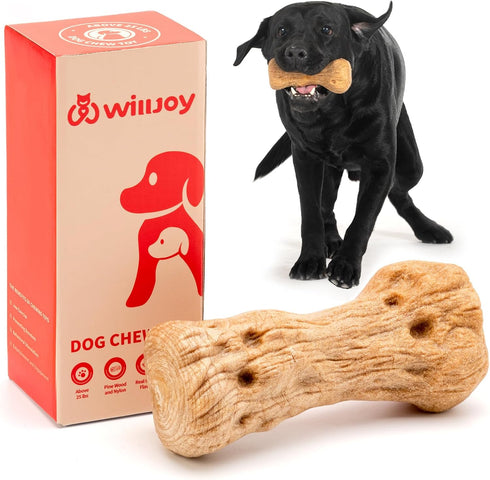 Dog Chew Toys Pine Wood and Nylon, Tough Toys for Aggressive Chewers, Real Bacon Indestructible Toys to Keep Them Busy