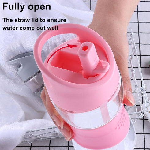 Sivaphe Clear Kids Water Bottle with Straw Cap, 12 oz, Portable Leak-Proof Tritan Beverage Bottle for School Girls