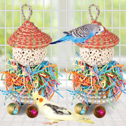 Conure Toys, Hanging Foraging Shredder Sola Balls with Bell for Small Parrots, Budgies, Cockatiels