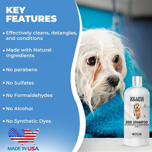 USA,16OZ Dog Shampoo, Conditioner & Detangler - Best Shampoo for Goldendoodles, Poodles & Doodles Pet Hair