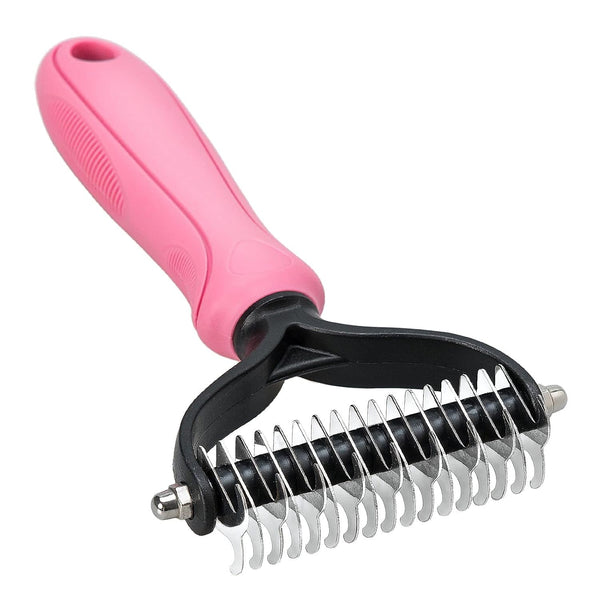 Undercoat Rake for Dogs, 2 Side Brush for Deshedding and Dematting, Professional Grooming Hair Tools for Pets, Pink