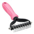 Undercoat Rake for Dogs, 2 Side Brush for Deshedding and Dematting, Professional Grooming Hair Tools for Pets, Pink