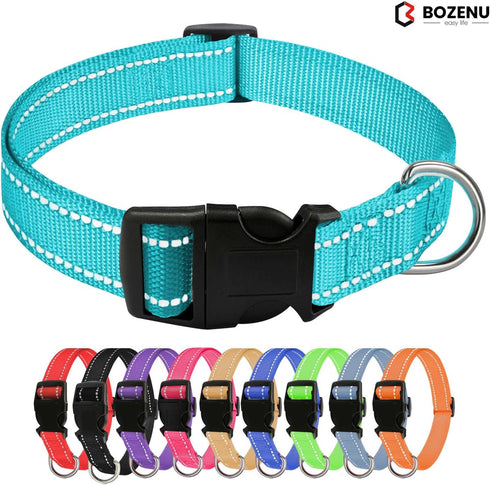 Dog Collar with Buckle, Breathable Nylon Reflective Adjustable Collars for Small, Medium, Large Dogs (Sky Blue/Large)