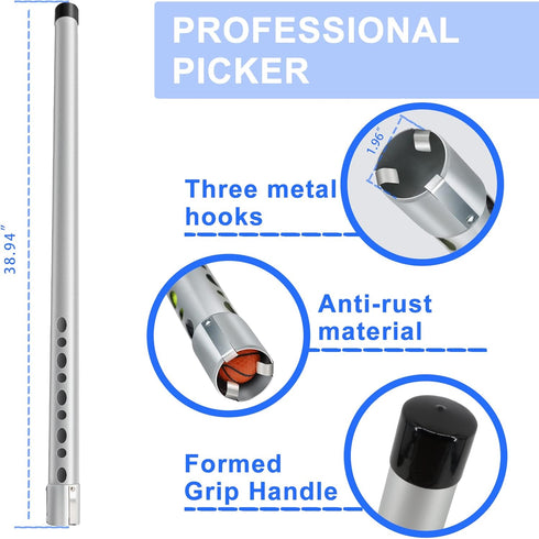 Professional Golf Ball Retriever Picker, Aluminum Shag Tube Release Tool for Practice Pick-up