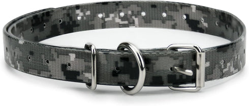 Gray Camo 3/4" Heavy Duty TPU Coated Nylon Replacement Dog Collar Strap - Waterproof and Odorless
