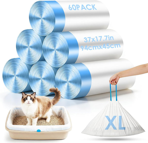 Vomktvcsr 60 Pack Jumbo Cat Litter Bags - 2 Mil Thick Heavy Duty
