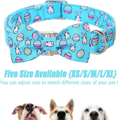 Dog Collar Easter Gift with Bow Tie - Adjustable Rabbit Egg Collar for Small Medium Large Boy & Girl Dogs (S, Neck