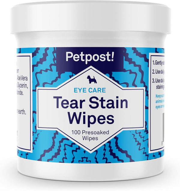 Petpost Tear Stain Remover Wipes, Natural Eye Crust Treatment for White Fur, 100 ct.