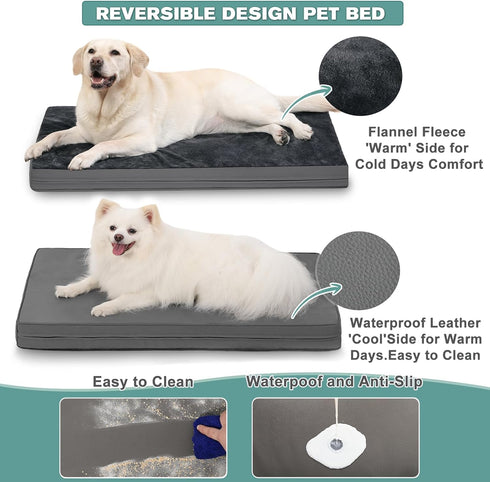 Waterproof Small Dog Bed Crate Pad 24 inch - Washable Orthopedic with Removable Cover, Reversible Foam Dog Beds,