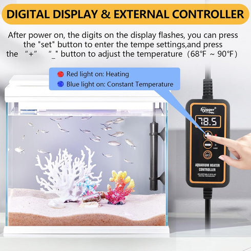 hygger Mini Submersible Aquarium Heater, 75W Digital Display for Turtle and Betta Tank