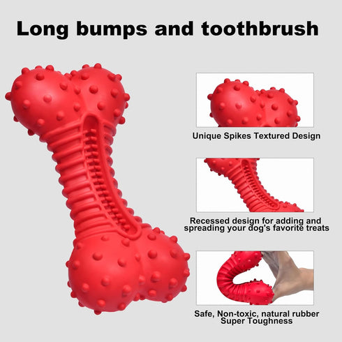 Dog Toys for Aggressive Chewers, Durable Natural Rubber Chew Toys for Medium Large Dogs with Bacon Flavor, Red