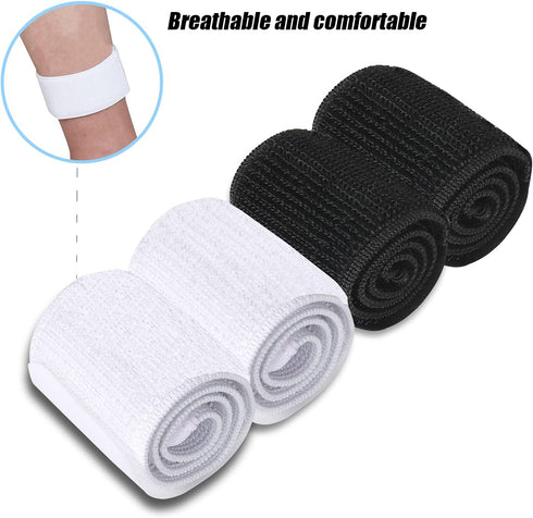 Youth Soccer Shin Guard Straps - 4 PCS Adjustable Elastic Shin Straps for Kicking, Running, Cycling, Black and White