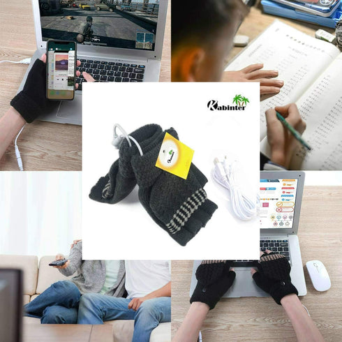Women's & Men's 2 Pack USB Heated Gloves, Winter Hands Warm Laptop Gloves, Washable Design