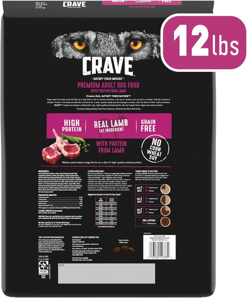 CRAVE Grain Free High Protein Adult Dry Dog Food with Lamb, 12 lb. Bag