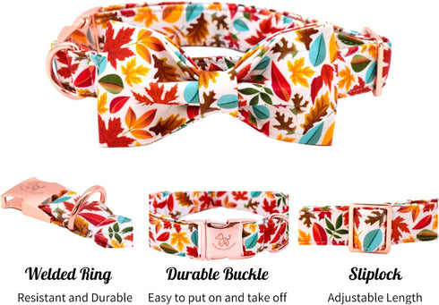 Elegant Little Tail Fall Dog Collar, Adjustable Soft Bow Tie Collar for Male or Female Small Dogs